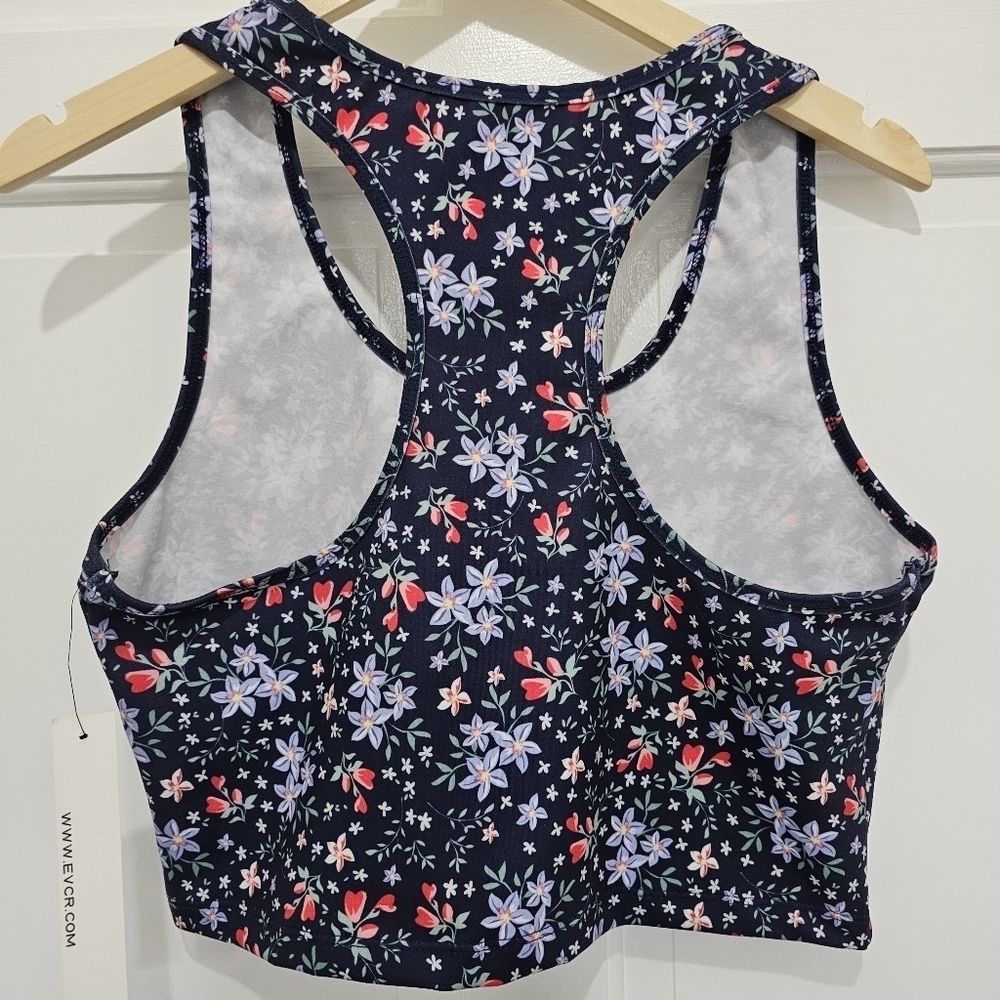 Evolution And Creation Navy Floral Racerback Crop Tank Top Sports Bra Size XL - Picture 5 of 8